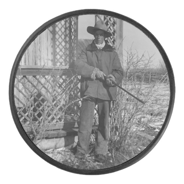 Cowboy Rancher or Canadian Outlaw of Old West Hockey Puck (Front)