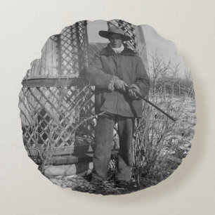 Cowboy Rancher or Canadian Outlaw of Old West Round Cushion
