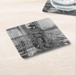 Cowboy Rancher or Canadian Outlaw of Old West Square Paper Coaster