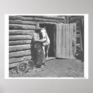 Cowboy reading a letter poster