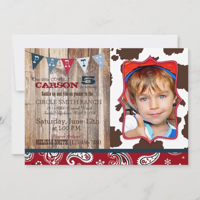 Cowboy Red Bandanna Western Theme Birthday Invitation (Front)