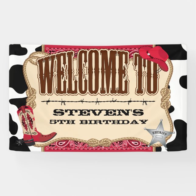 Cowboy, Red Birthday, Welcome Banner (Horizontal)