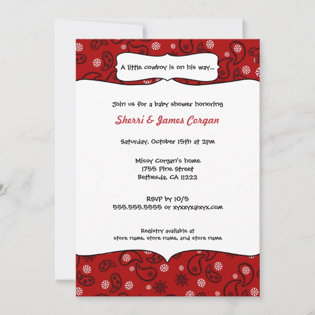 Cowboy Red Paisley Baby Shower Invite (Front)