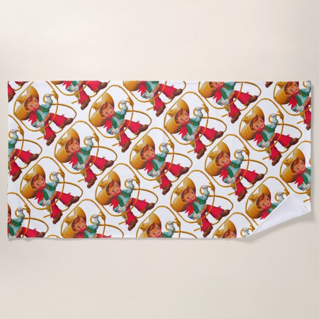 Cowboy Retro Boy Child Cute Western Beach Towel (Front)