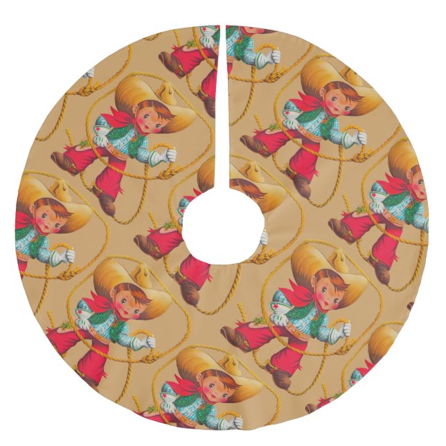 Cowboy Retro Boy Child Cute Western Brushed Polyester Tree Skirt (Front)