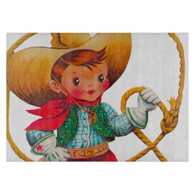 Cowboy Retro Boy Child Cute Western Cutting Board (Front)