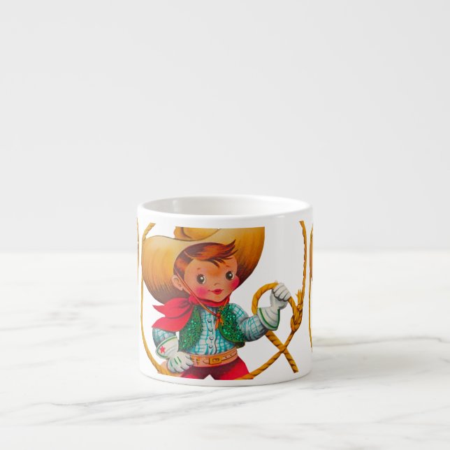 Cowboy Retro Boy Child Cute Western Espresso Cup (Front)
