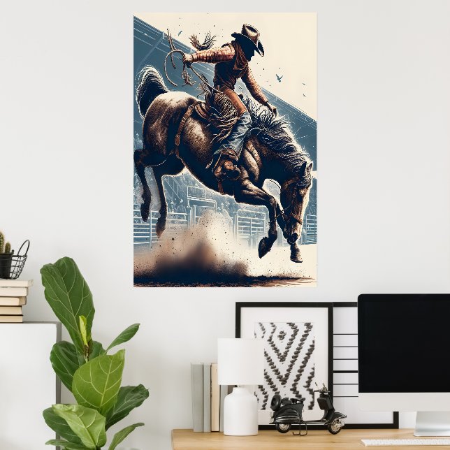 Cowboy rides a bucking horse poster (Home Office)