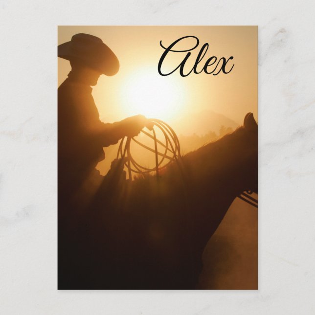 Cowboy Riding a Horse at Sunset Personalised Postcard (Front)
