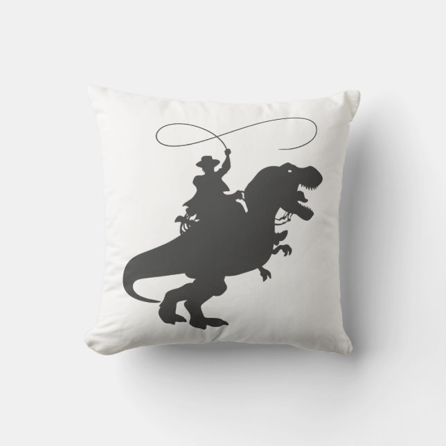 Cowboy riding dinosaur in the prehistoric era cushion (Front)