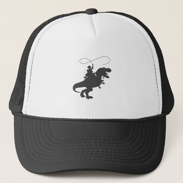Cowboy riding dinosaur in the prehistoric era trucker hat (Front)