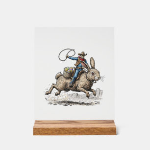 Cowboy Riding Easter Bunny Western Howdy Easter Fu Acrylic Sign