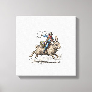 Cowboy Riding Easter Bunny Western Howdy Easter Fu Canvas Print