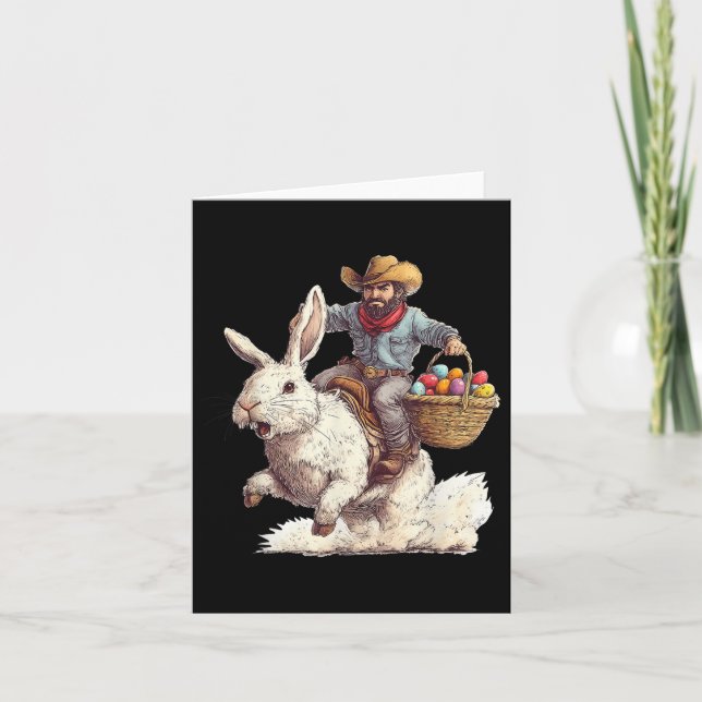 Cowboy Riding Easter Bunny Western Howdy Easter Fu Card (Front)