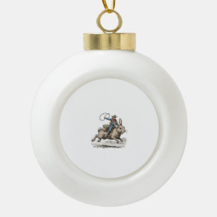 Cowboy Riding Easter Bunny Western Howdy Easter Fu Ceramic Ball Christmas Ornament