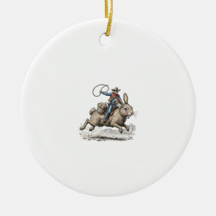Cowboy Riding Easter Bunny Western Howdy Easter Fu Ceramic Tree Decoration