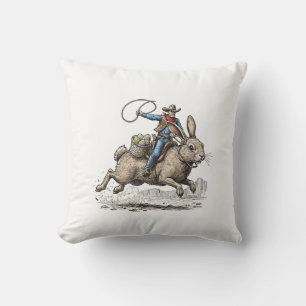 Cowboy Riding Easter Bunny Western Howdy Easter Fu Cushion