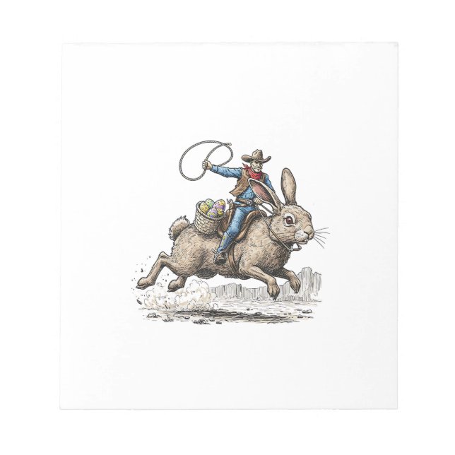 Cowboy Riding Easter Bunny Western Howdy Easter Fu Notepad (Front)