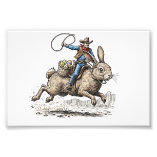 Cowboy Riding Easter Bunny Western Howdy Easter Fu Photo Print