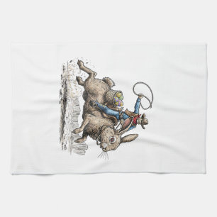 Cowboy Riding Easter Bunny Western Howdy Easter Fu Tea Towel