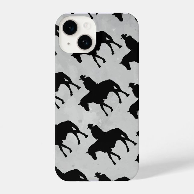 Cowboy Riding Horse Farm Animal Silhouette iPhone Case (Back)