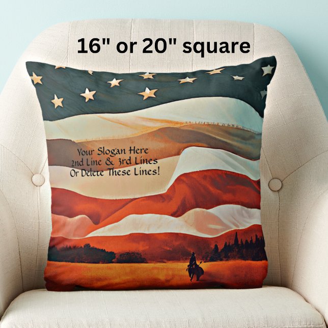 Cowboy Riding into Flag Sunset  Cushion (Creator Uploaded)