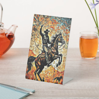 COWBOY RIDING PEDESTAL SIGN