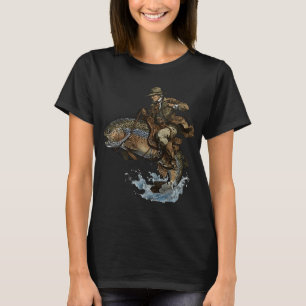 Cowboy Riding Rainbow Trout Vintage Fishing Surrea T-Shirt