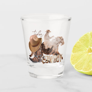 Cowboy riding western boots cowboy hat shot glass