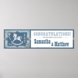 Cowboy Rocking Horse Baby Shower Banner 2 Poster