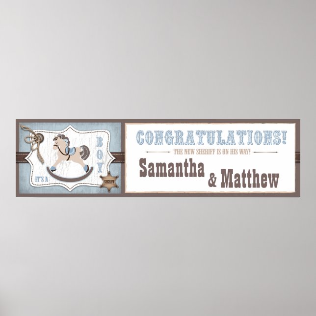 Cowboy Rocking Horse Baby Shower Banner Poster (Front)