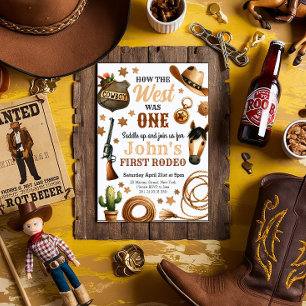 Cowboy Rodeo 1st How The West Was One Birthday  Invitation