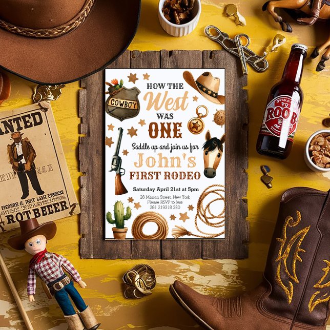 Cowboy Rodeo 1st How The West Was One Birthday  Invitation (Creator Uploaded)