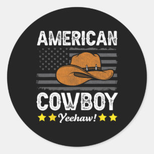 Cowboy Rodeo American Flag Vintage Cowboy Hat Dad  Classic Round Sticker
