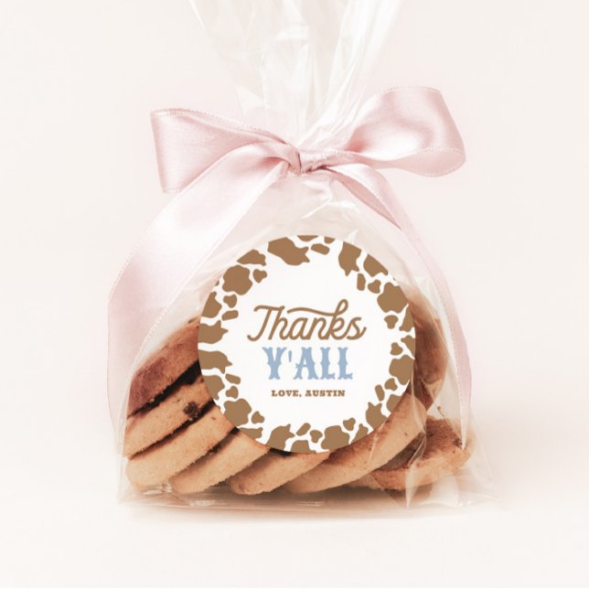 Cowboy Rodeo Birthday Party Thank You Classic Round Sticker (Creator Uploaded)