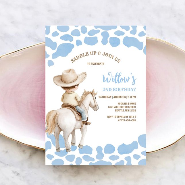 Cowboy Rodeo Blue Birthday Invitation (Creator Uploaded)