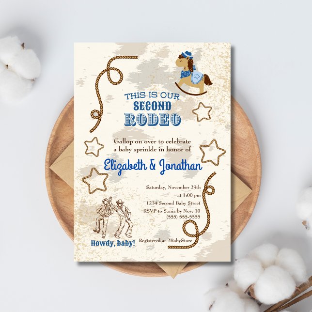 Cowboy Rodeo Blue Howdy Baby Shower Sprinkle Invitation (Creator Uploaded)