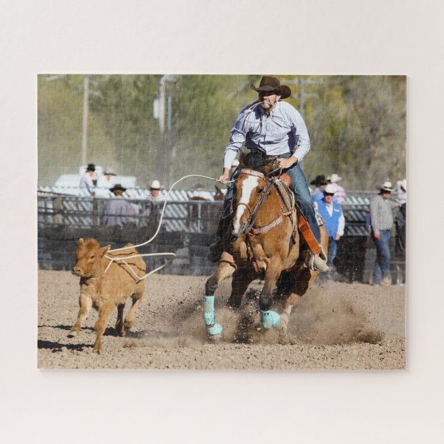 Cowboy Rodeo Calf Roping Western Sports Jigsaw Puzzle (Horizontal)