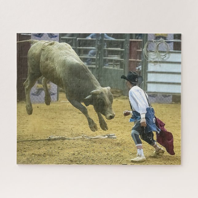 Cowboy Rodeo Clown Bull Distracting Western Sports Jigsaw Puzzle (Horizontal)