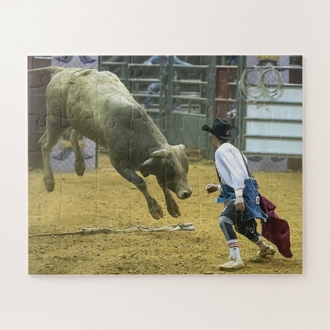 Cowboy Rodeo Clown Bull Distracting Western Sports Jigsaw Puzzle (Horizontal)