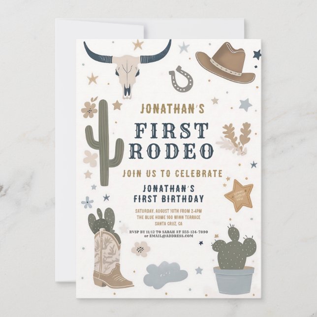 Cowboy Rodeo First Birthday 1st Western Invitation (Front)