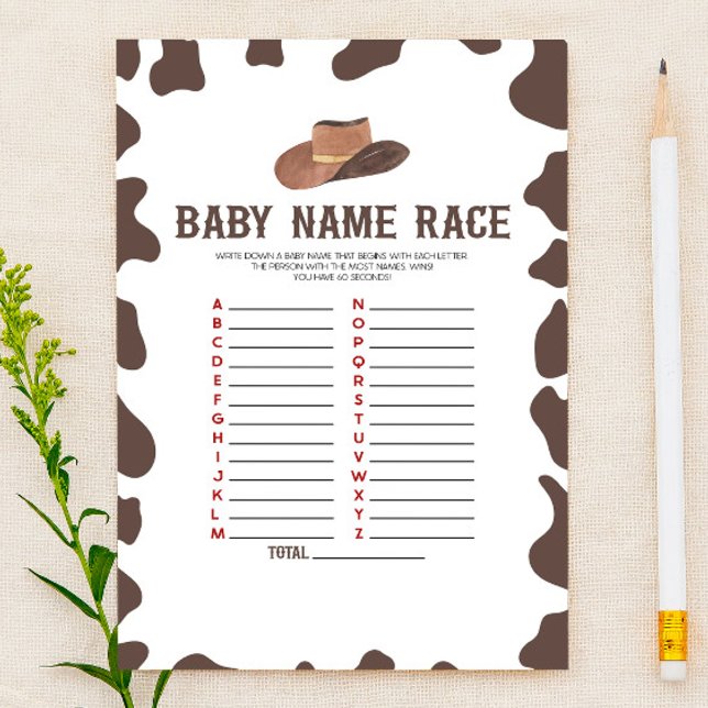 Cowboy Rodeo Name Race Baby Shower Game Activity Stationery (Creator Uploaded)