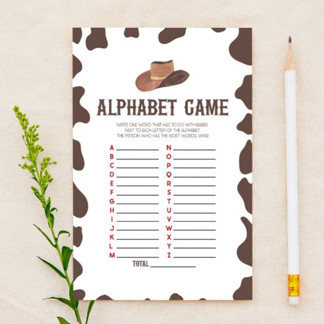 Cowboy Rodeo Western Alphabet Baby Shower Game Stationery (Creator Uploaded)