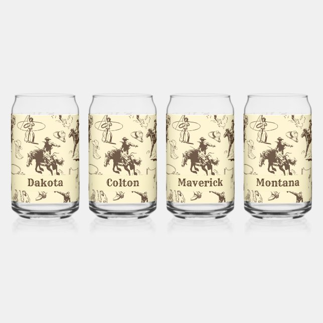 Cowboy Rodeo Western Personalised Set of 4 Can Glass (Front)