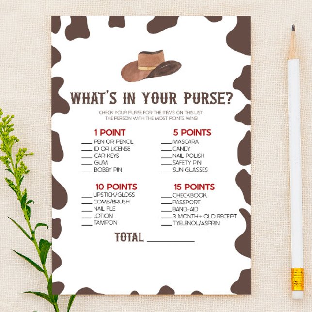 Cowboy Rodeo What's In Purse Baby Shower Game Stationery (Creator Uploaded)