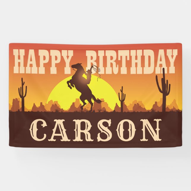 Cowboy Rodeo Wild West Any Age, Happy Birthday Banner (Horizontal)