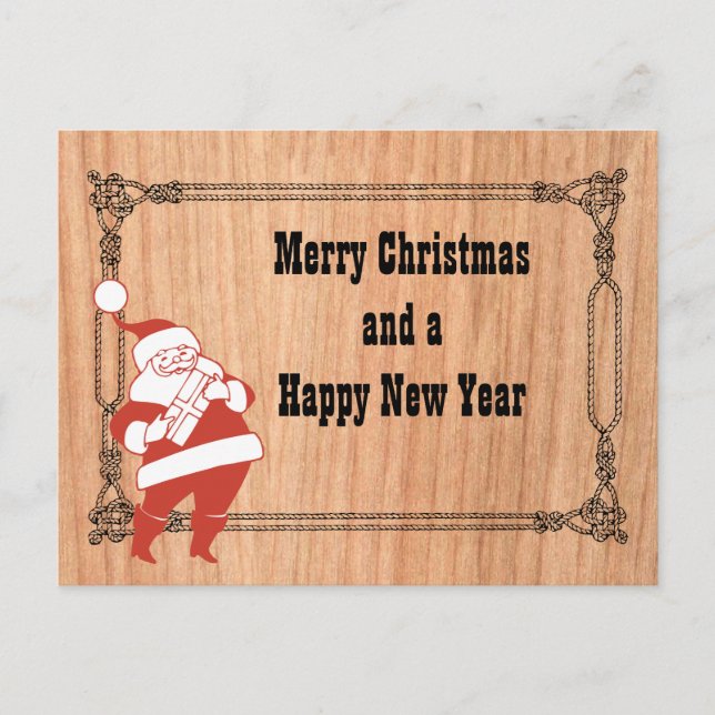 Cowboy Rope Frame and Santa Holiday Postcard (Front)