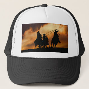 Cowboy Roping Cattle Steer Sunset Rustic Western Trucker Hat