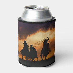 Cowboy Roping in the Sunset Can Cooler