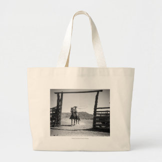 Cowboy roping large tote bag